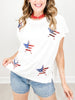 Short Sleeve Knit Top with Sequin Star Flag Detail
