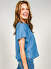 Chambray Half Button Yoke Detail Short Sleeve Top