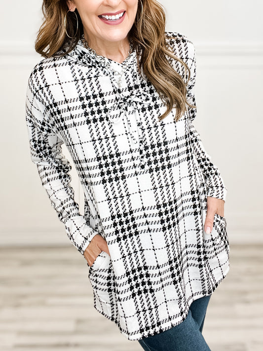 Plaid French Terry Hoodie Top