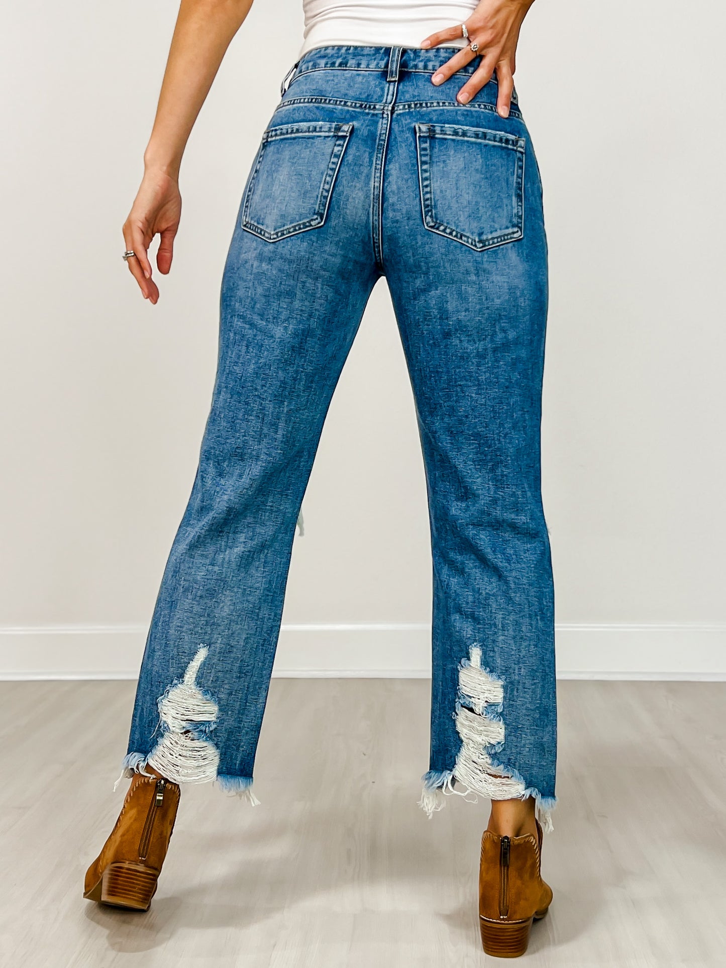 High Rise Distressed Crop Straight Rigid Jeans