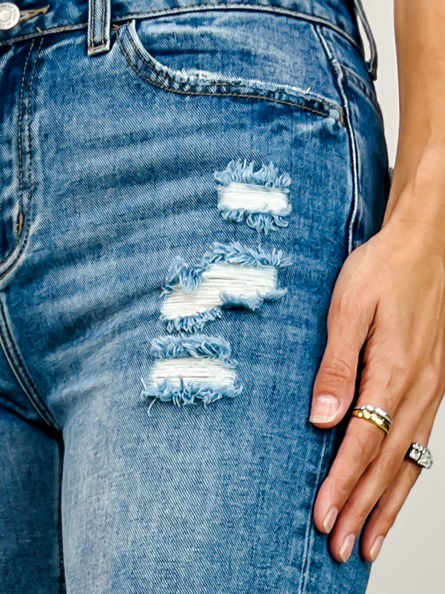 High Rise Distressed Crop Straight Rigid Jeans