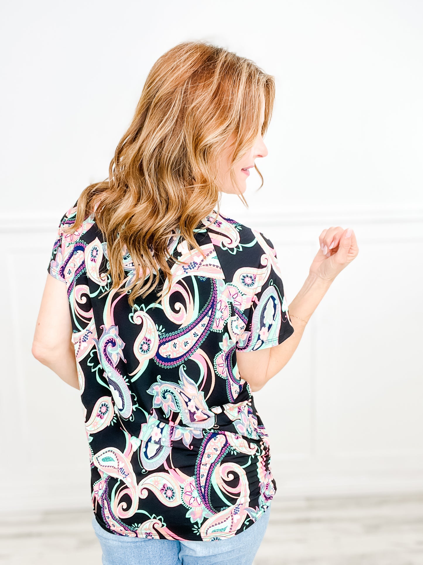 Come What May Round Neck Paisley Print Top