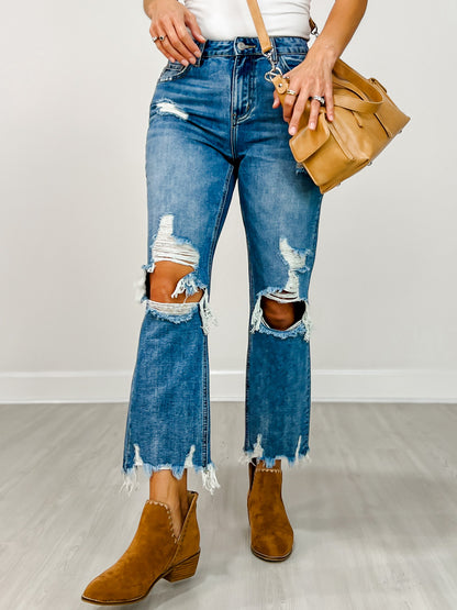 High Rise Distressed Crop Straight Rigid Jeans