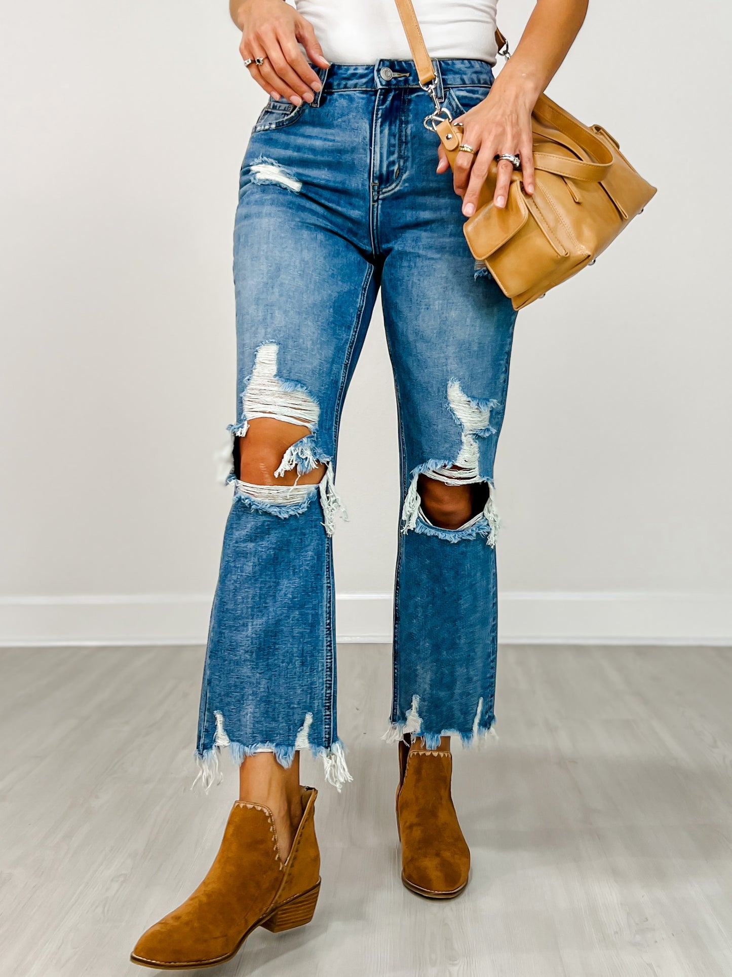 High Rise Distressed Crop Straight Rigid Jeans