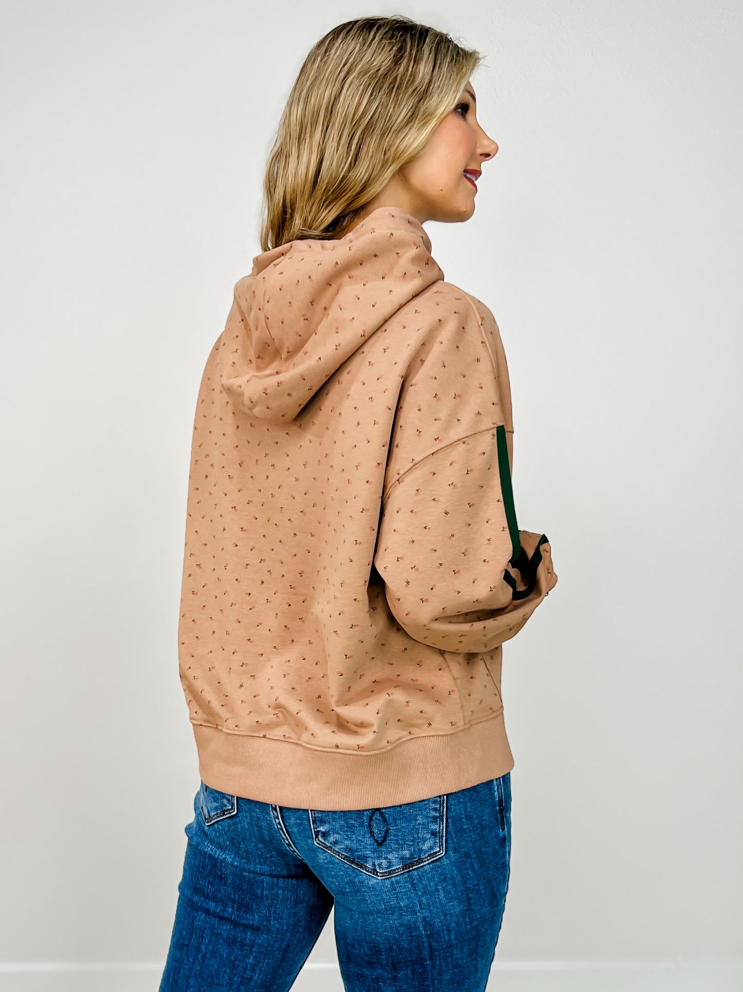 Long Sleeve Floral Print Knit Hoodie