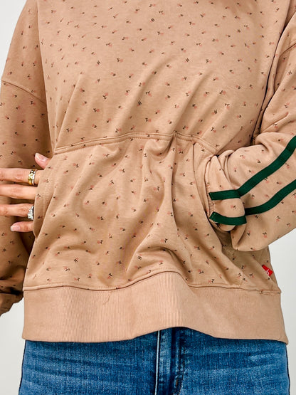 Long Sleeve Floral Print Knit Hoodie