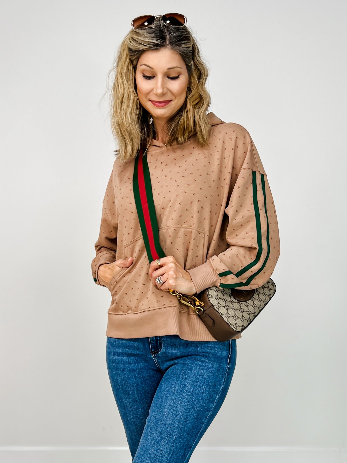 Long Sleeve Floral Print Knit Hoodie