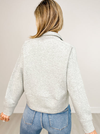 Long Sleeve Solid Knit V-Neck Collared Top
