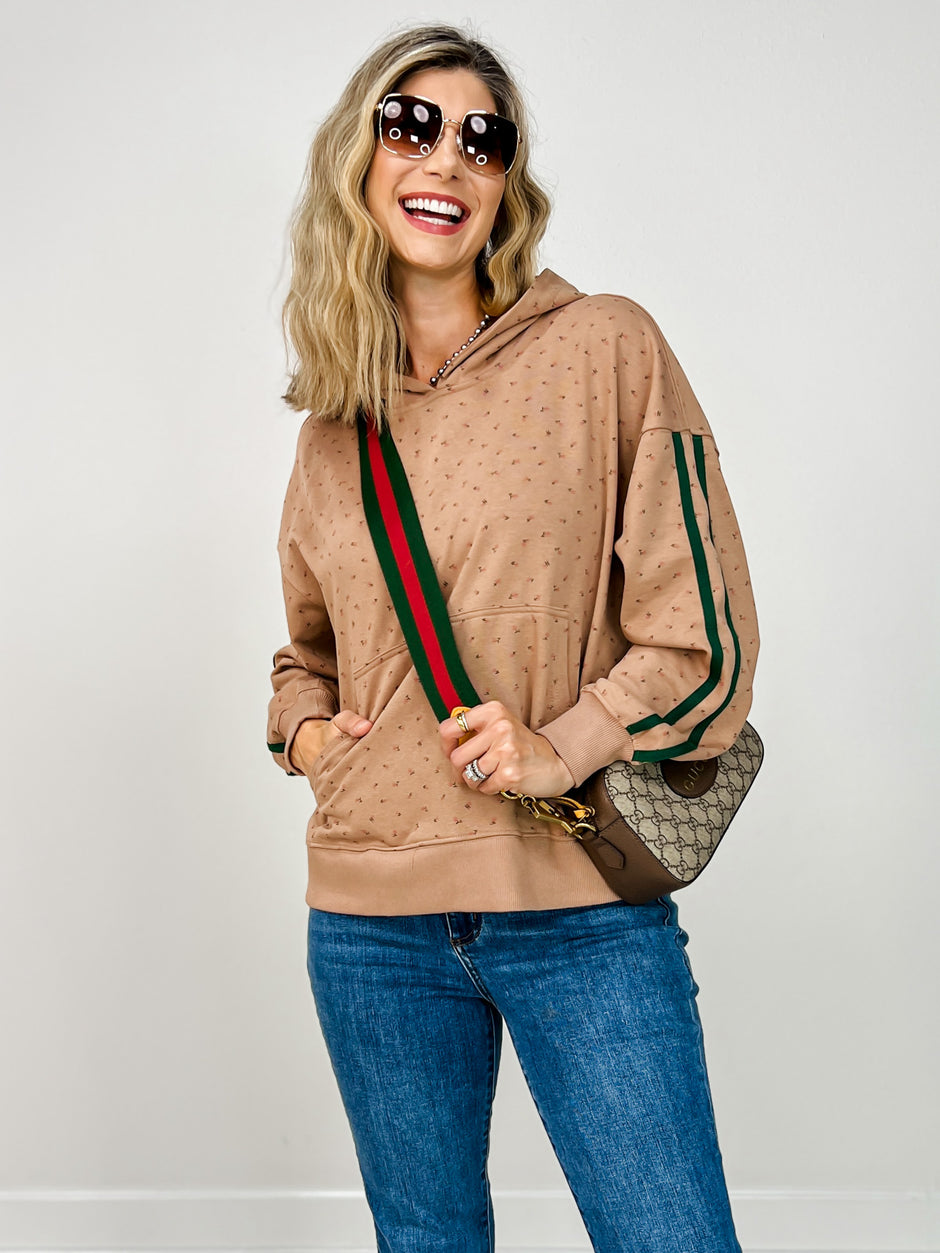 Long Sleeve Floral Print Knit Hoodie