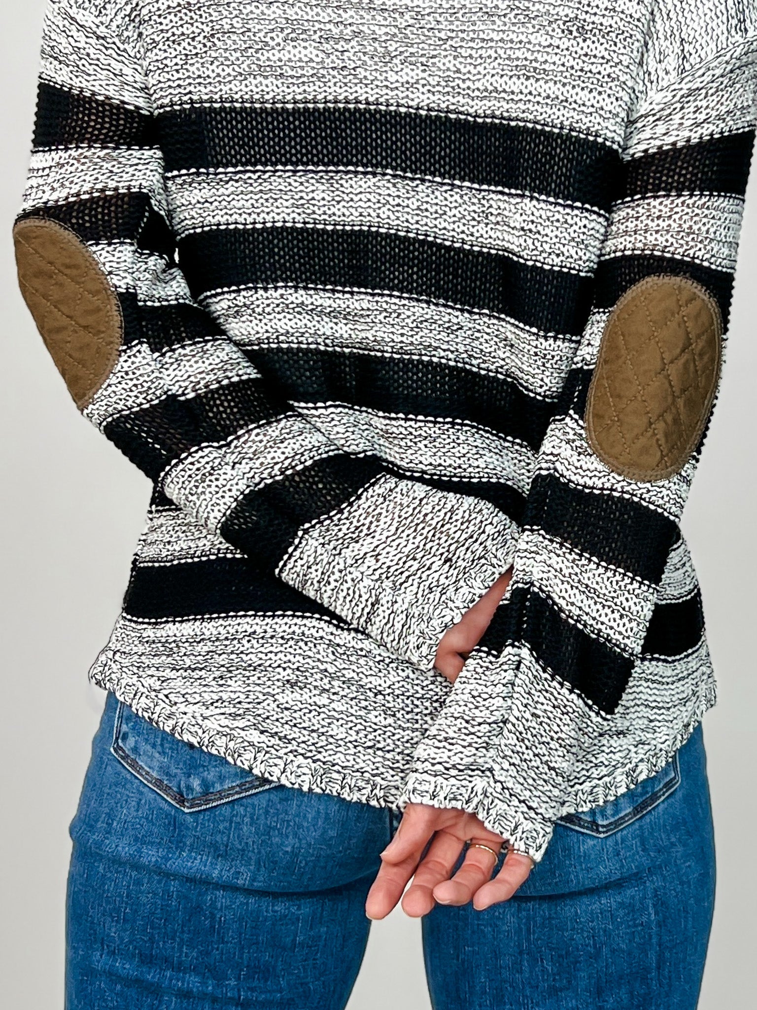 Boat Neck Long Sleeve Striped Knit Sweater