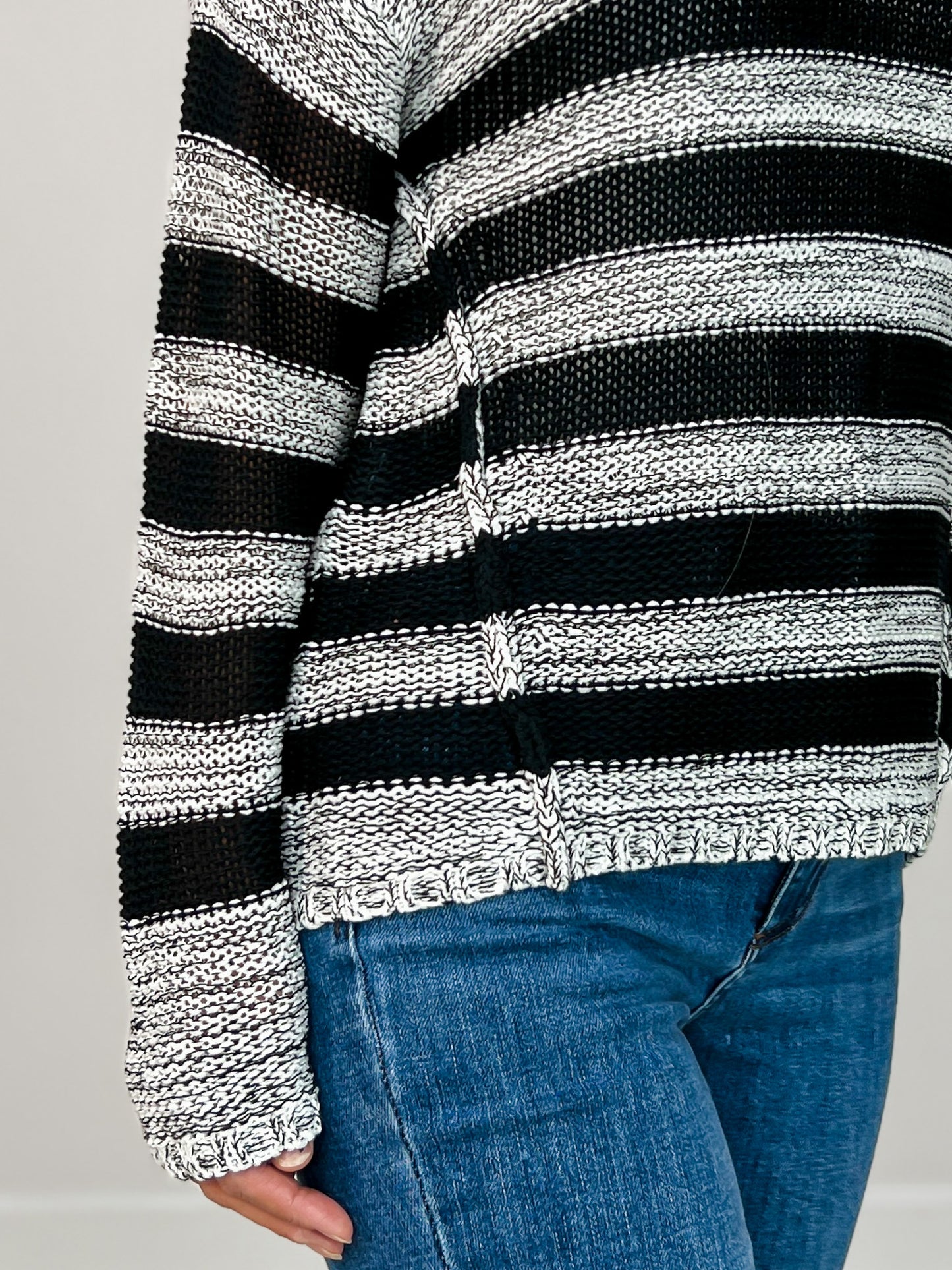 Boat Neck Long Sleeve Striped Knit Sweater