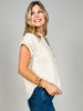 Collared V-Neck Button Down Line Lace Detail Top