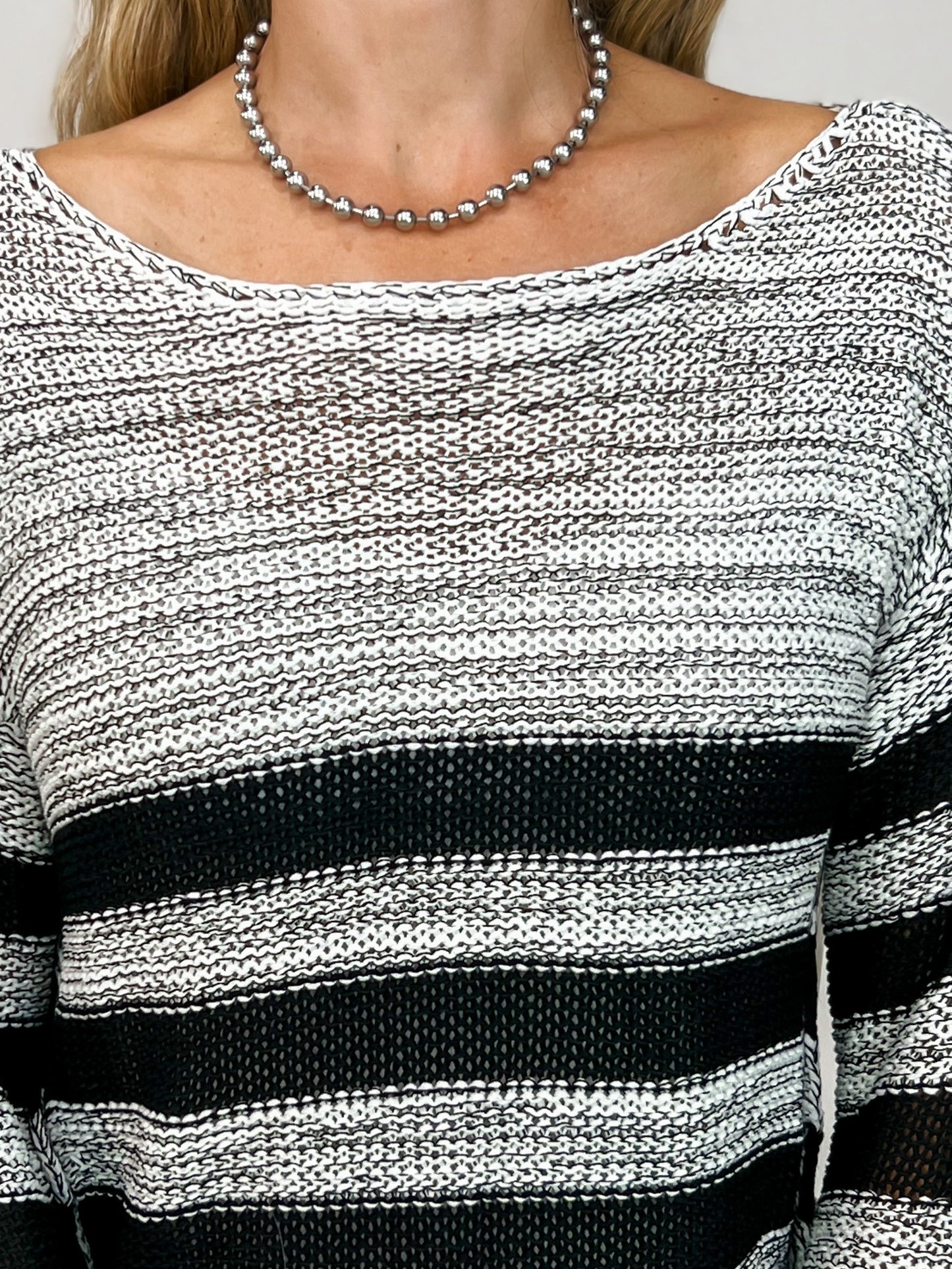 Boat Neck Long Sleeve Striped Knit Sweater