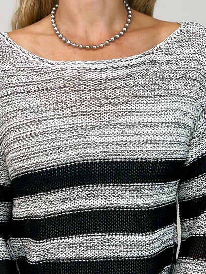 Boat Neck Long Sleeve Striped Knit Sweater