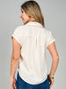 Collared V-Neck Button Down Line Lace Detail Top