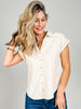 Collared V-Neck Button Down Line Lace Detail Top