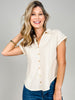 Collared V-Neck Button Down Line Lace Detail Top