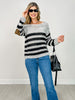 Boat Neck Long Sleeve Striped Knit Sweater