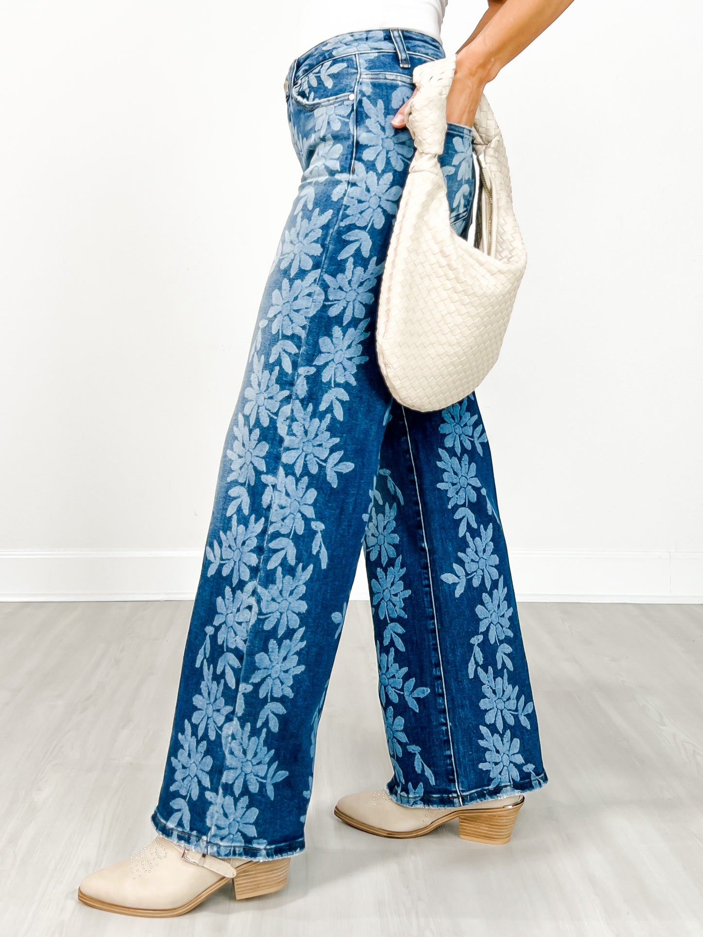 Daisy Digital Laser Print Stretch Wide Leg Jeans