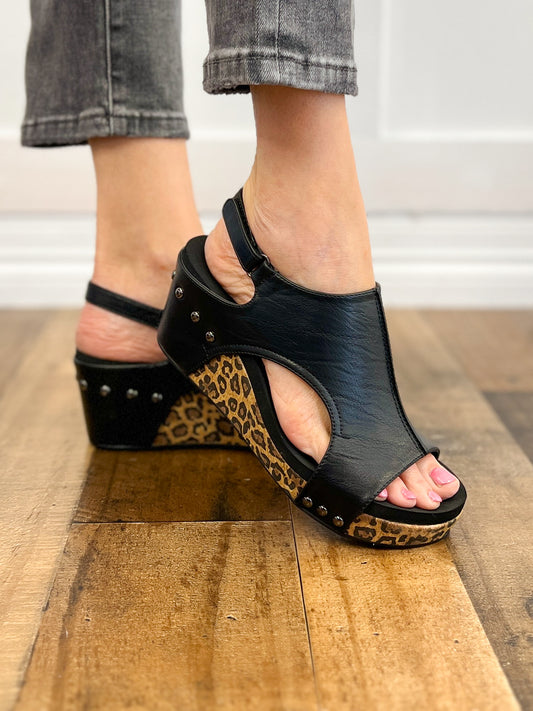 Corkys Carley Wedge Shoe in Black Smooth Leopard