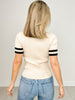 Short Sleeve Solid Knit Top with Striped Sleeve Hem