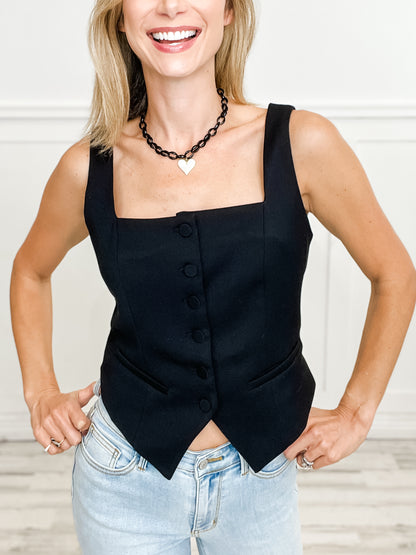 Sight Set On You Square Neck Button Vest Top