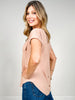 Split Neck Back Button Short Fold Sleeve Top