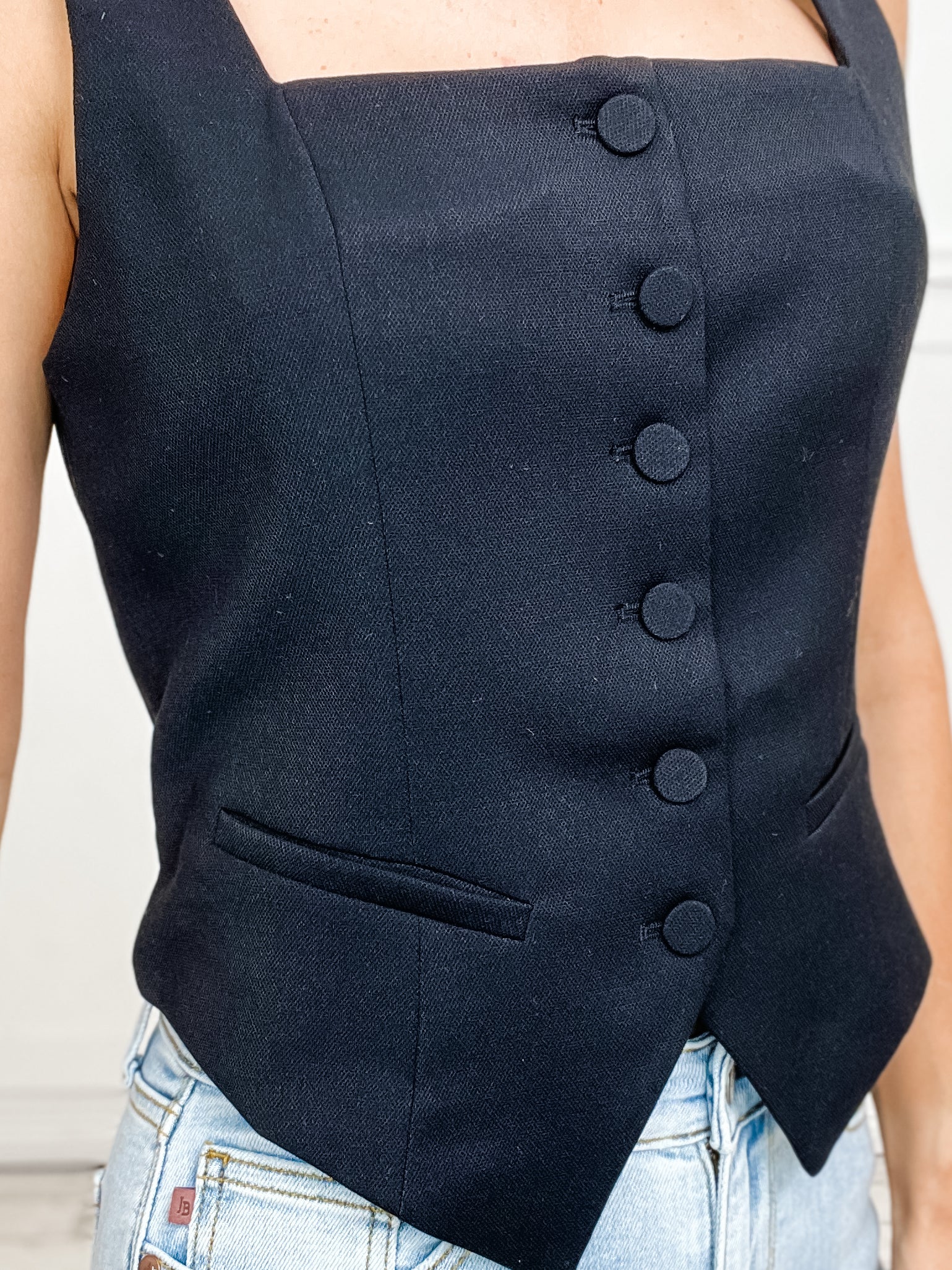 Sight Set On You Square Neck Button Vest Top