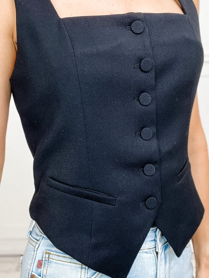 Sight Set On You Square Neck Button Vest Top