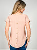 Split Neck Back Button Short Fold Sleeve Top