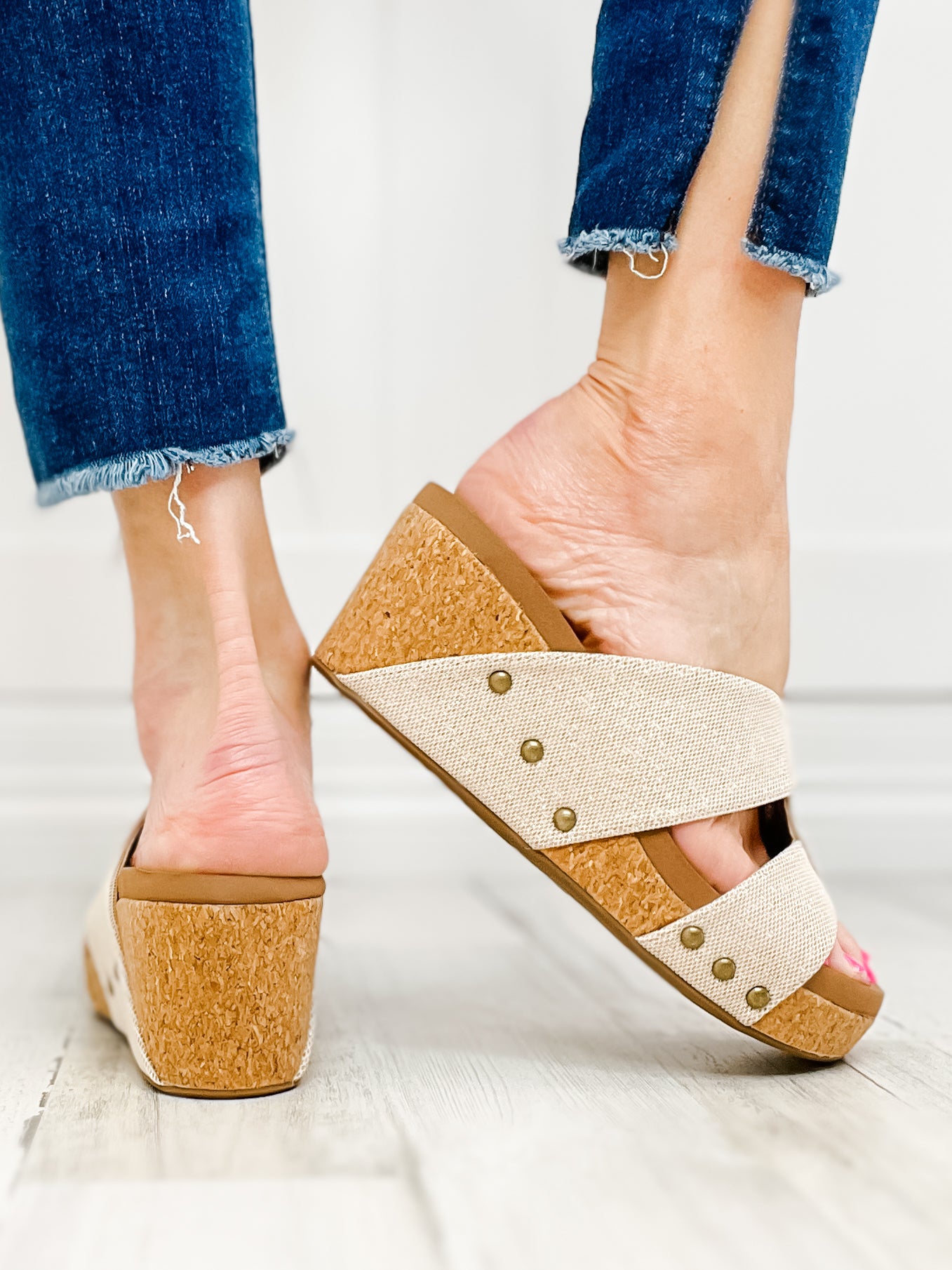 Corkys Bonny Gold Shimmer Wedge Sandals