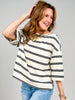 Stripe Raw Edge Cuff Sleeve Oversized Top