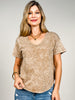 Washed Scoop Neck Raw Edge Short Sleeve Top