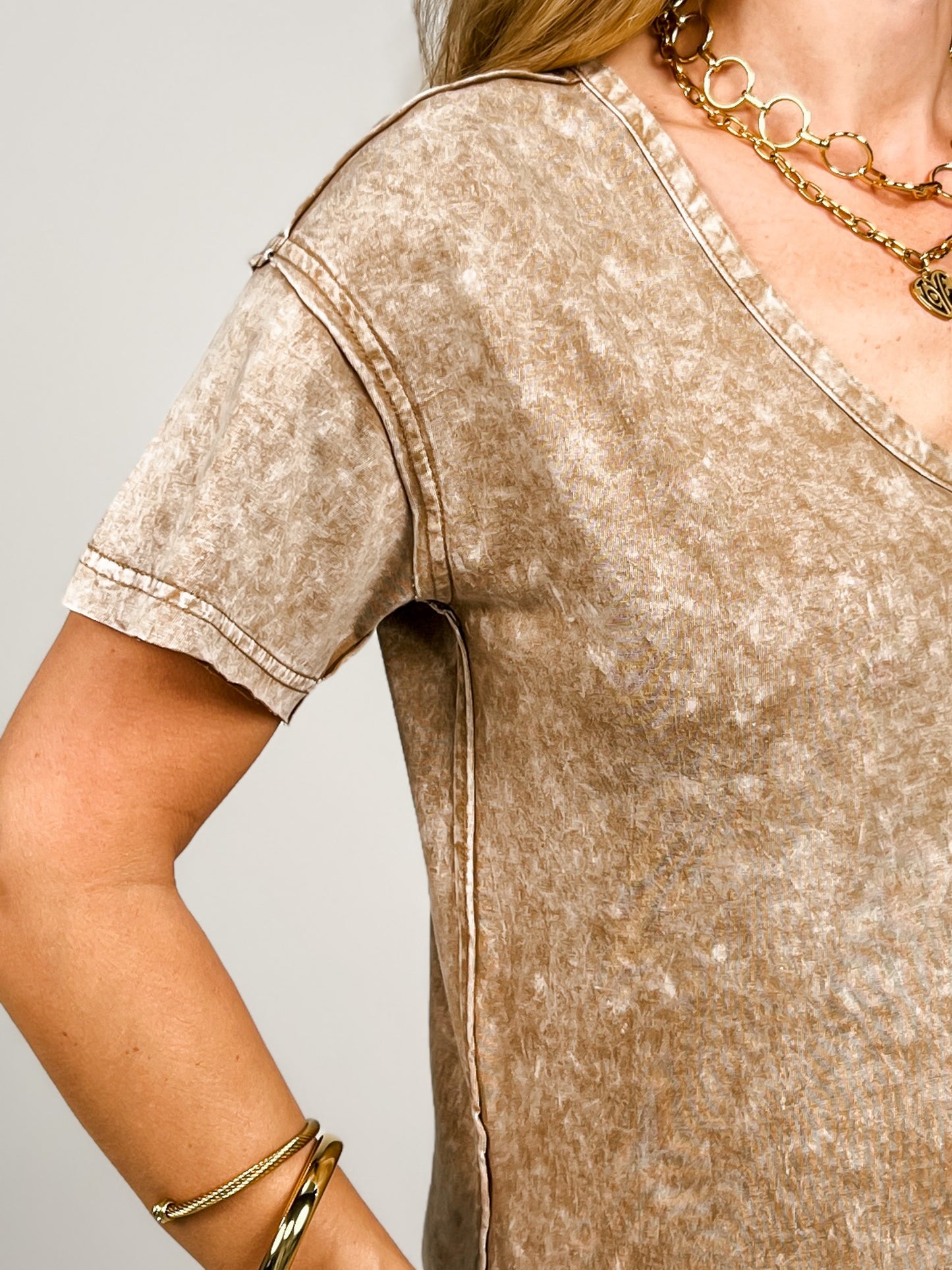 Washed Scoop Neck Raw Edge Short Sleeve Top