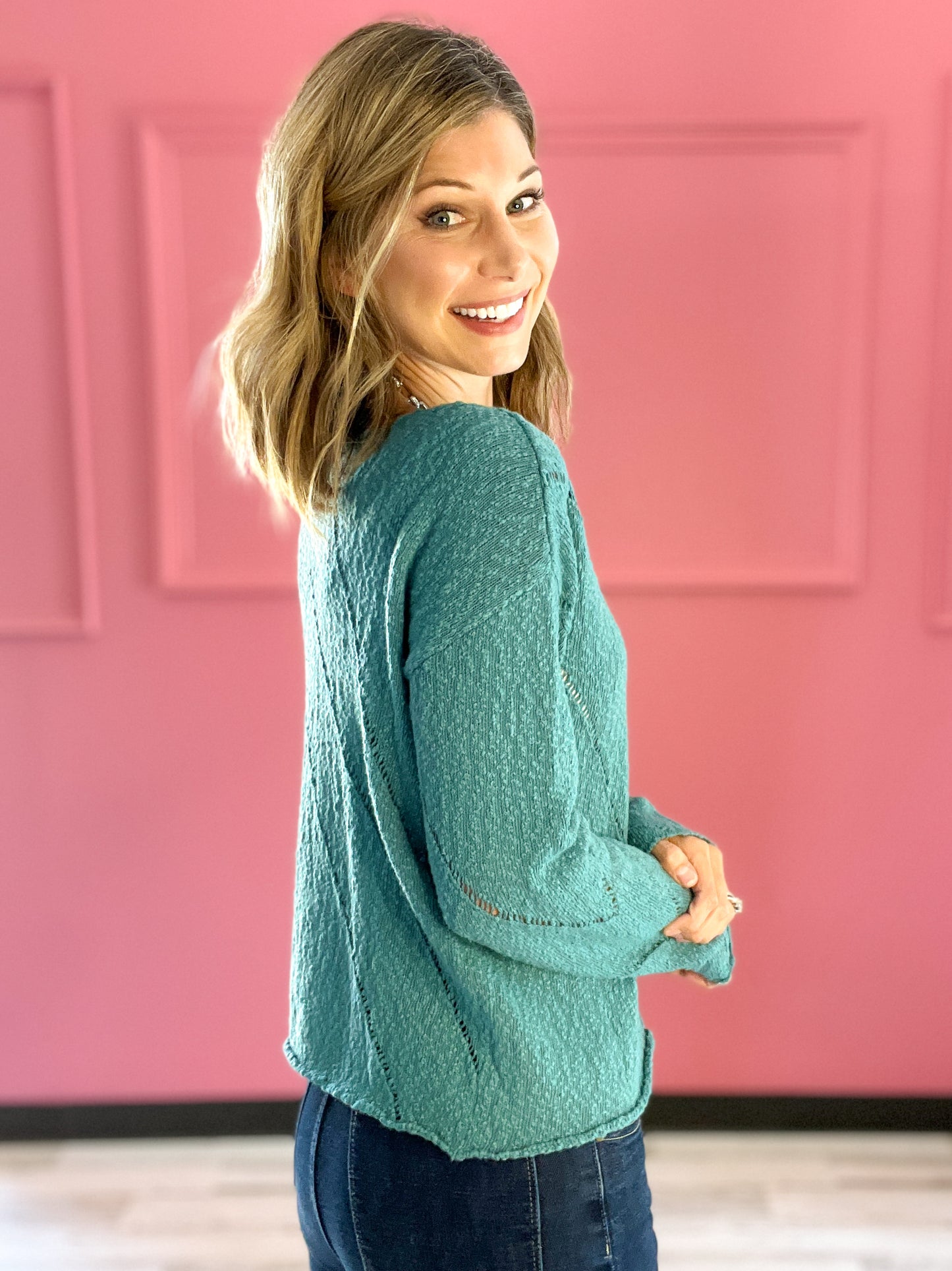 Boat Neck Sweater with Chevron Pattern