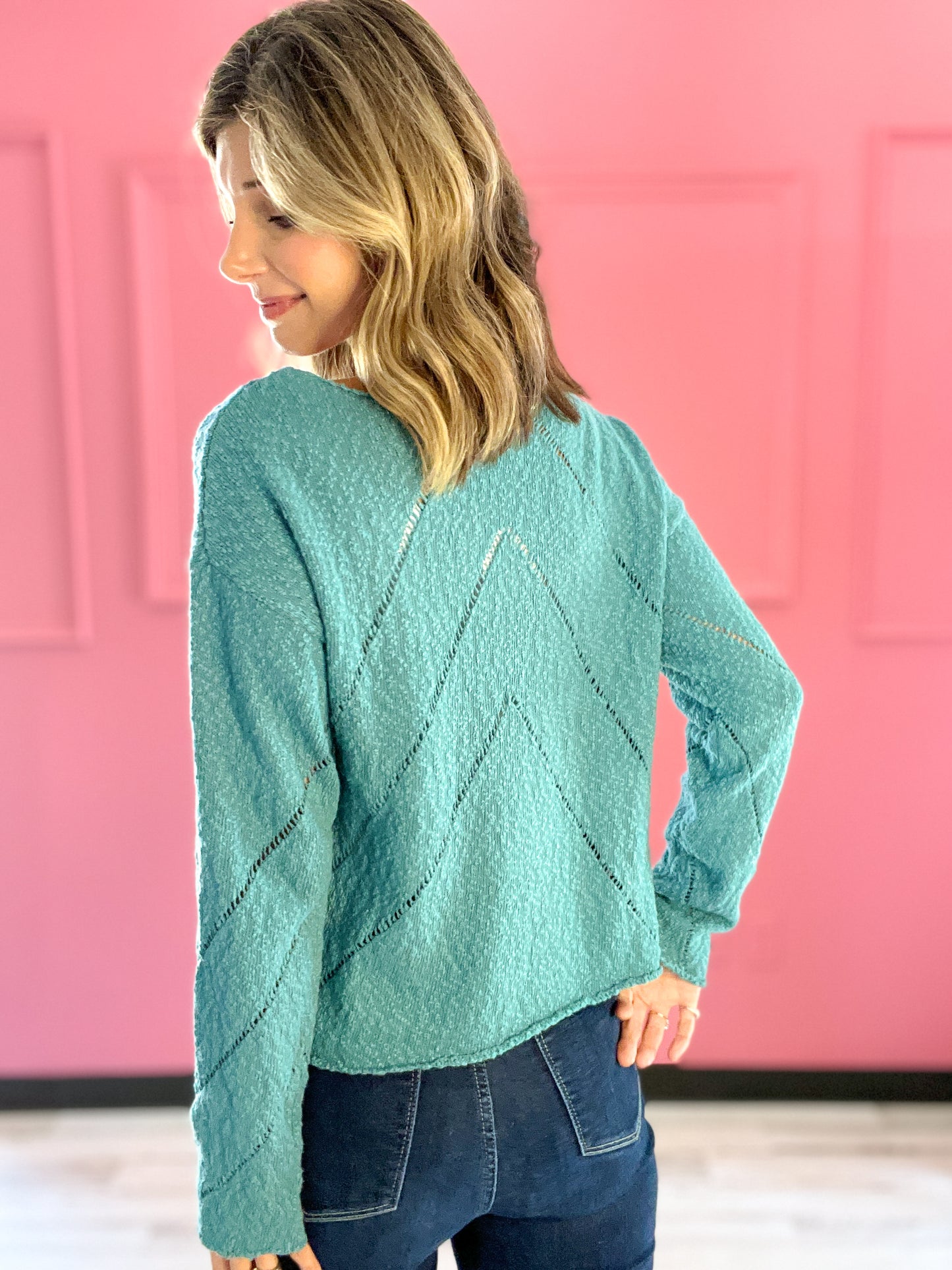 Boat Neck Sweater with Chevron Pattern