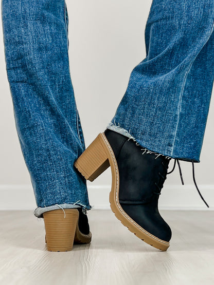 Corkys Broomstick Lace Up Booties in BLACK