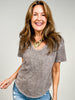 Washed Scoop Neck Raw Edge Short Sleeve Top
