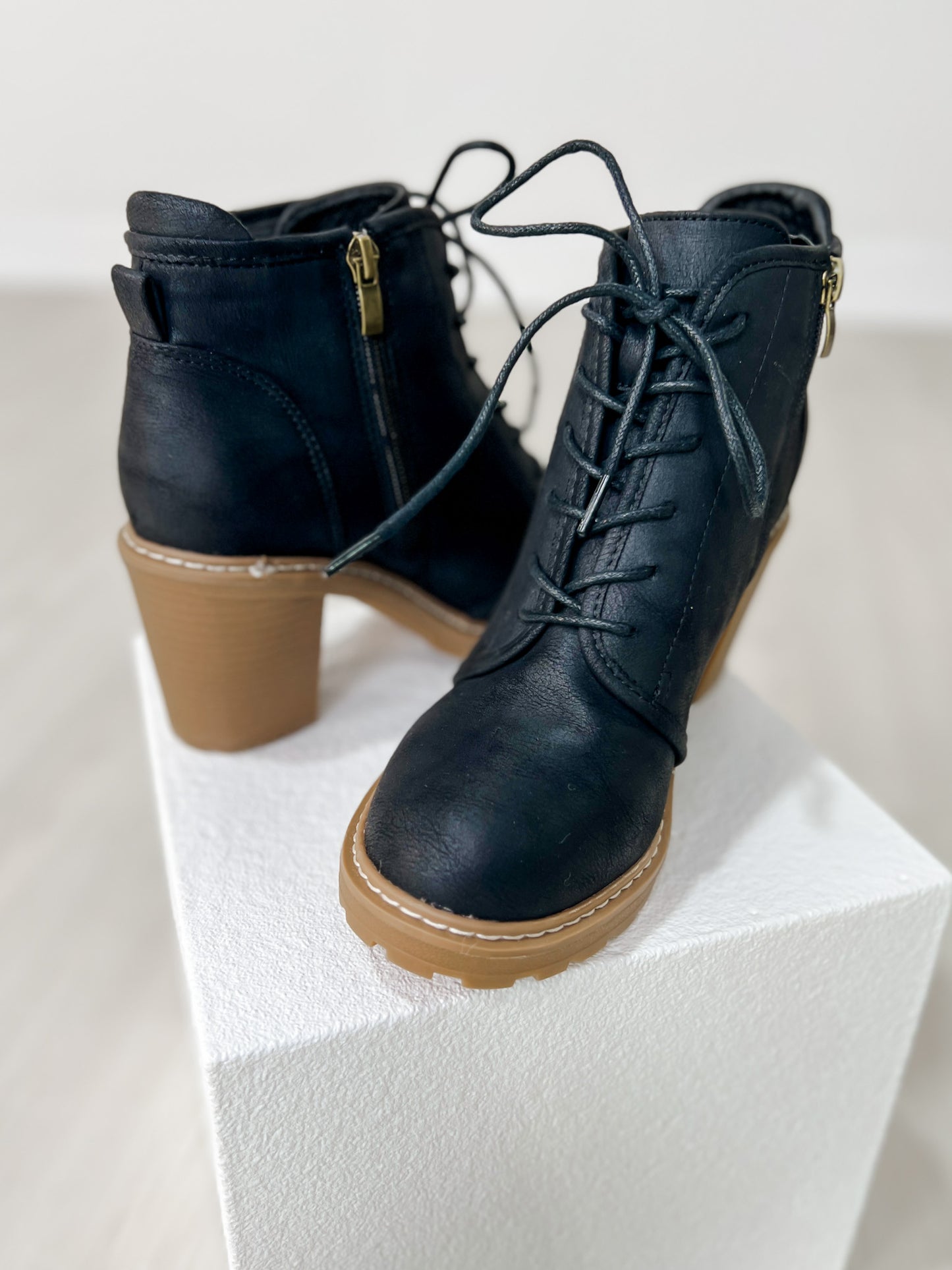 Corkys Broomstick Lace Up Booties in BLACK