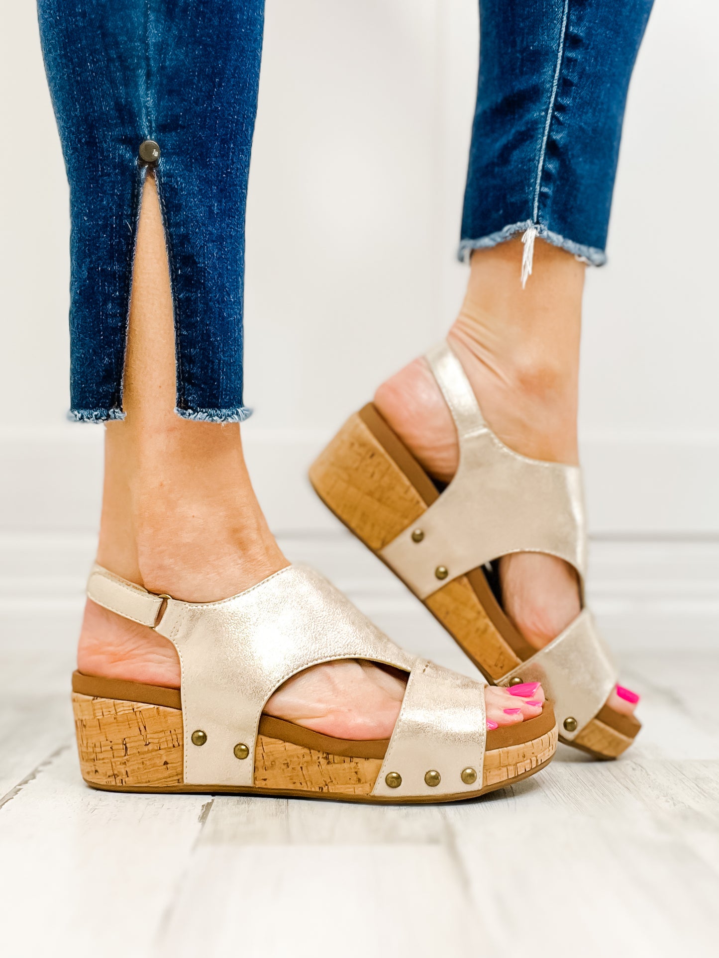 Corkys Refreshing Washed Gold Metallic Wedge Sandal