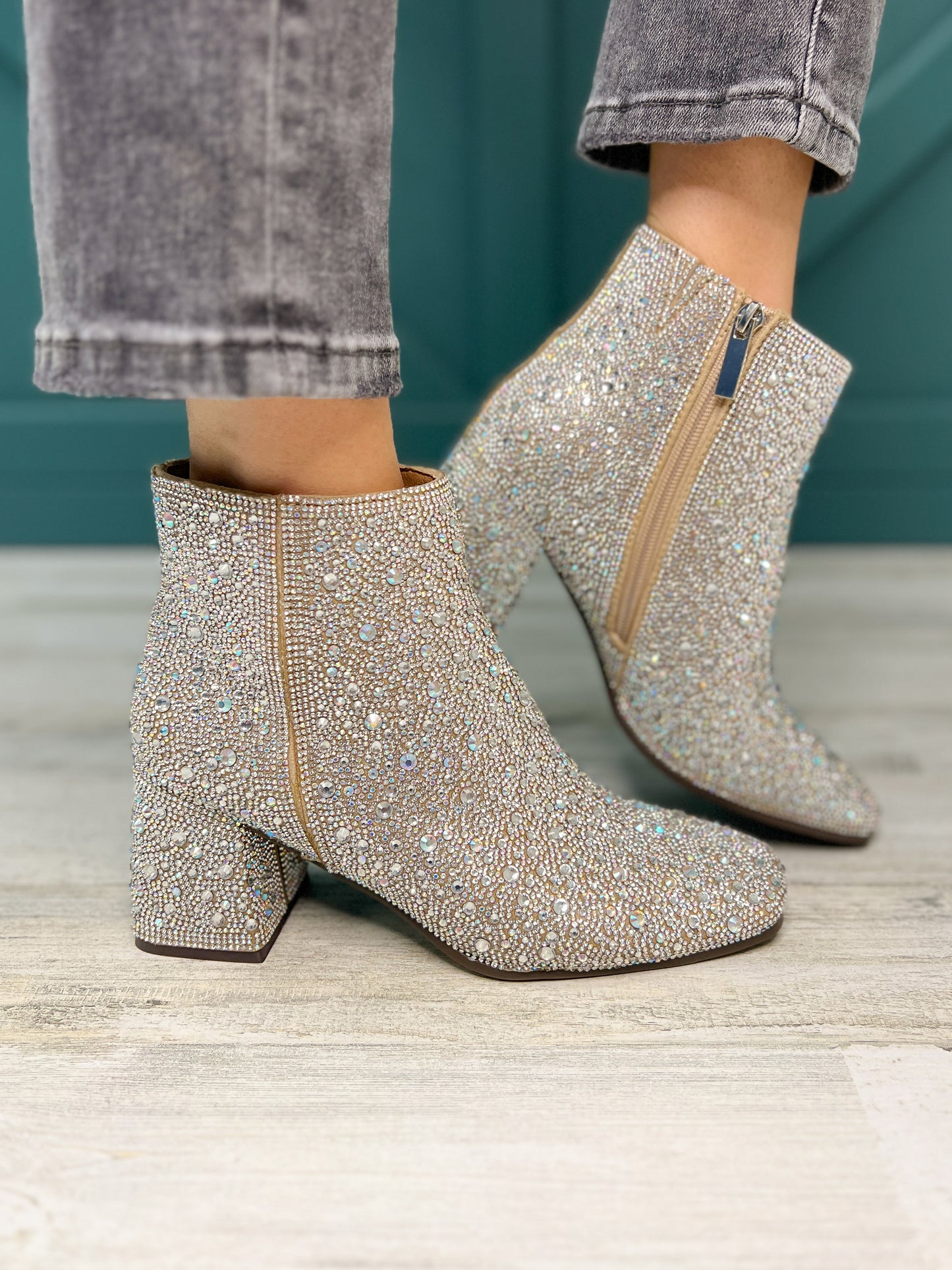 Corkys LIT Short Booties in Clear Rhinestone