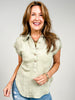 Collared Half Button Short Sleeve Linen Blend Top