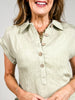 Collared Half Button Short Sleeve Linen Blend Top
