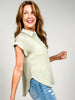 Collared Half Button Short Sleeve Linen Blend Top