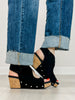Corkys Frisky Wedge Sandals in BLACK FAUX SUEDE