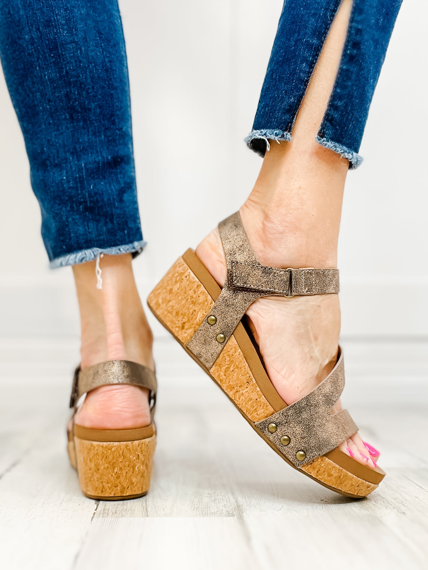 Corkys Keep It Casual Bronze Wedge Sandals