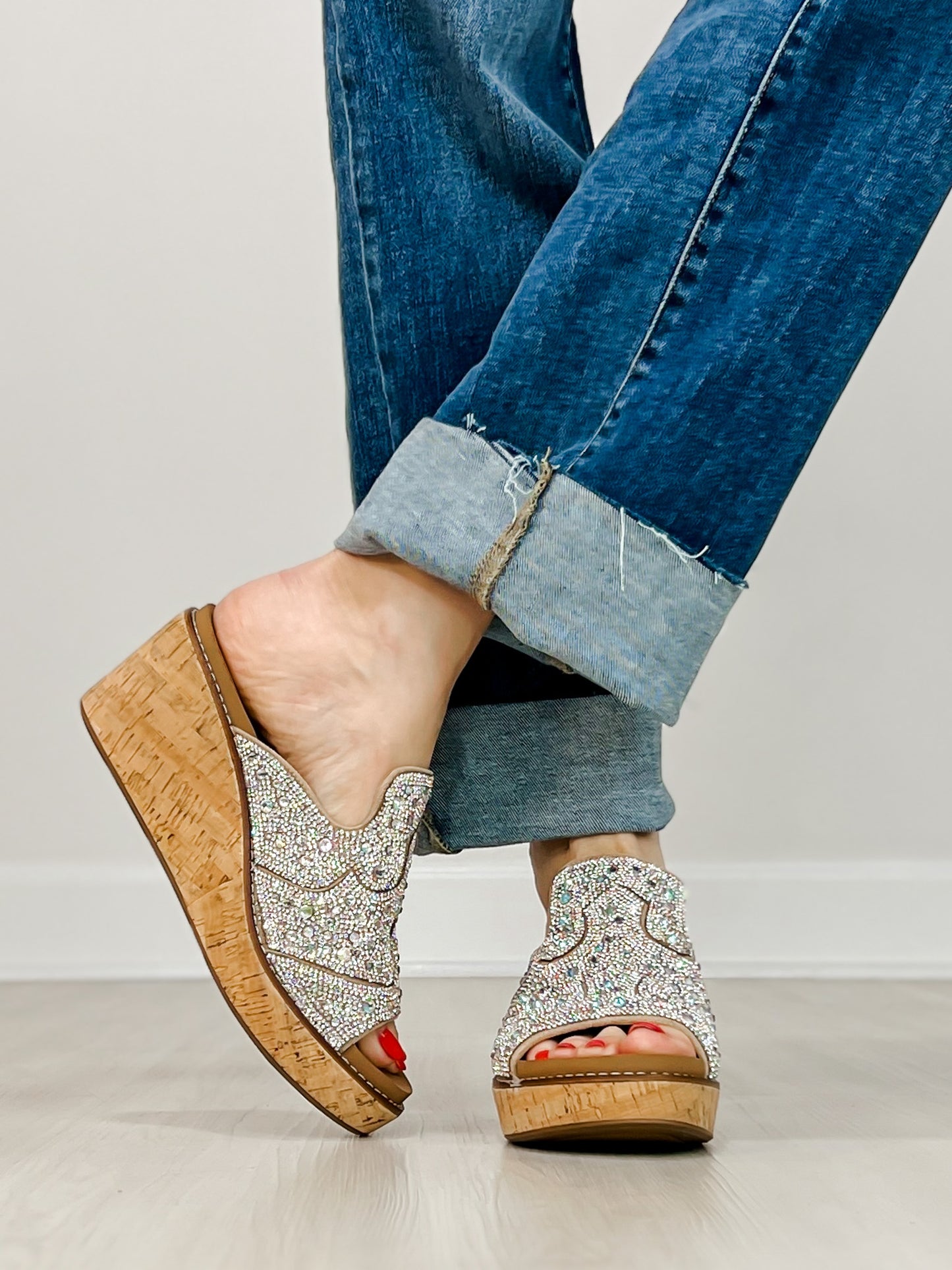 Corkys Neon Moon Cork Wedges in Clear Rhinestone