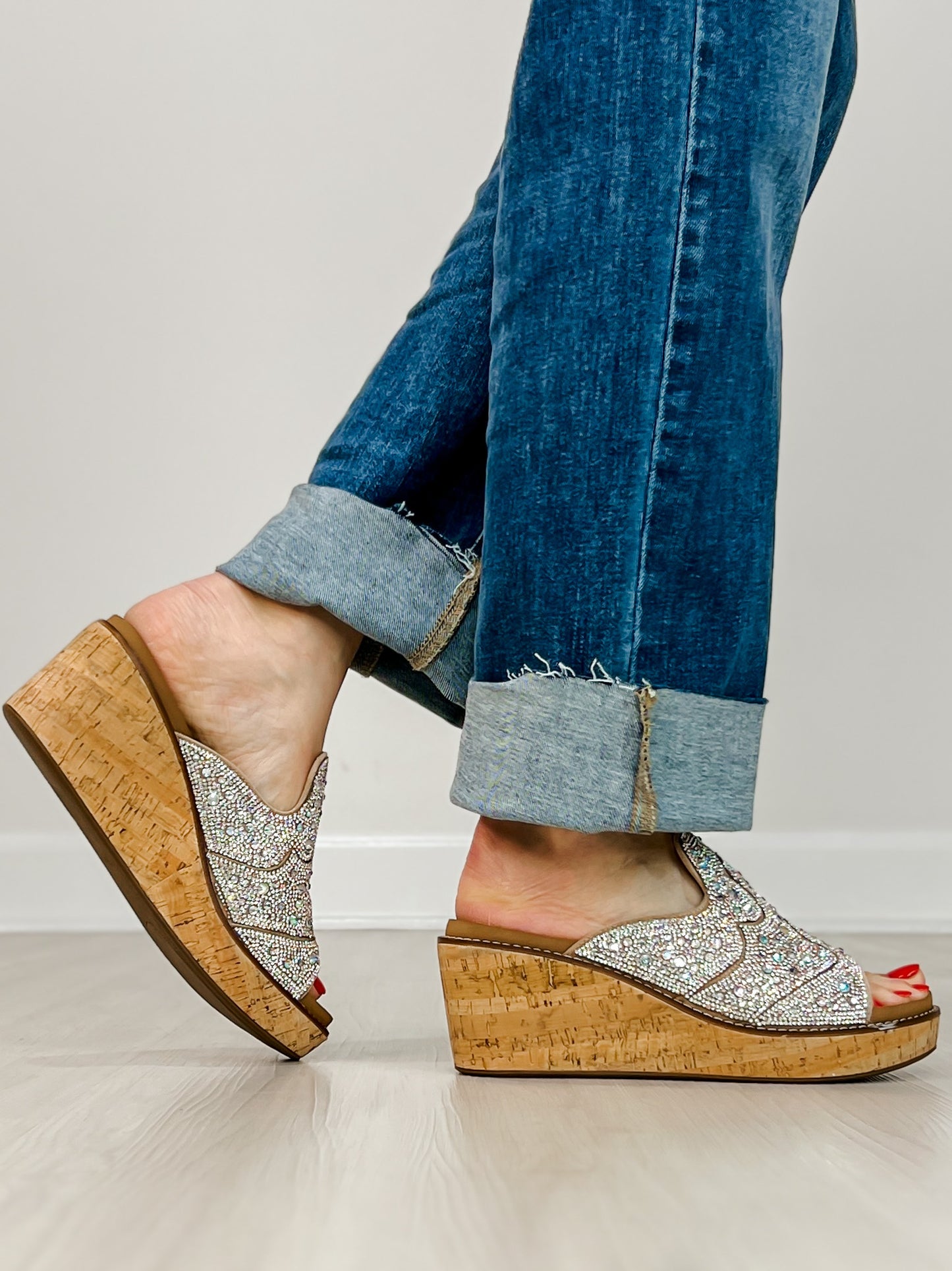 Corkys Neon Moon Cork Wedges in Clear Rhinestone