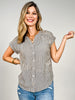 Pinstripe Short Cuffed Sleeve Button Down Top
