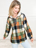 Multi Color Long Sleeve Plaid Hoodie Henley Top